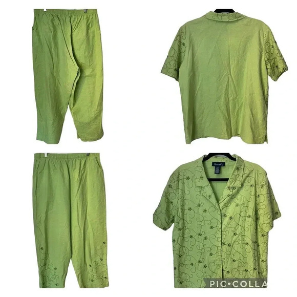 Denim & Co Linen Cotton Blend Matching Set Button Up Shirt and Pants Women's L - Picture 1 of 11